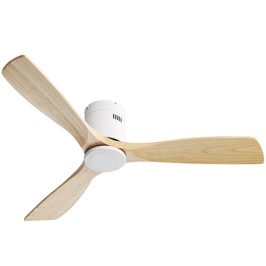 52 Inch Ceiling Fan Natural 3 Solid Wood Fan Blade Noiseless Reversible DC motor Remote Control For Living Room