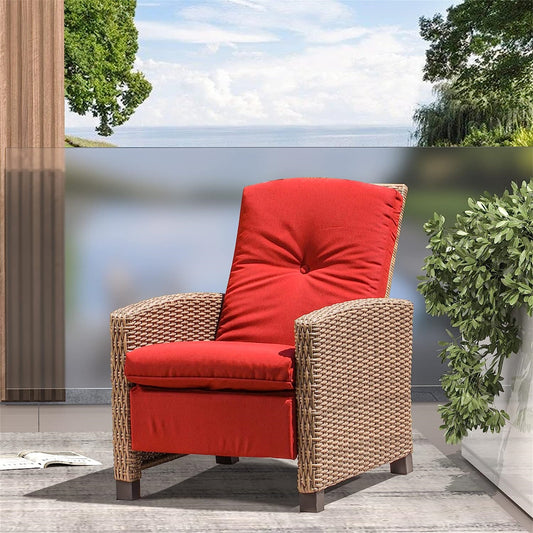 Indoor & Outdoor Recliner, All-Weather Wicker Reclining Patio Chair, Red Cushion (Red, 1 Chair)