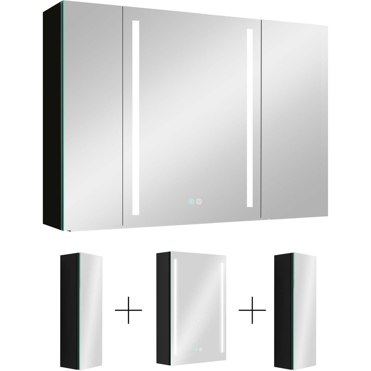 40x30 Inch LED Bathroom Medicine Cabinet Surface Mount Double Door Lighted Medicine Cabinet, Medicine Cabinets for Bathroom with Mirror Defogging, Dimmer Black