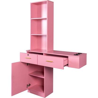 Pink modern simple hair desk, multi-layer storage space
