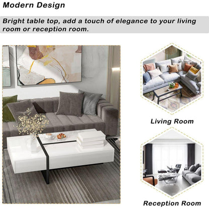 Contemporary Rectangle Design Living Room Furniture, Modern High Gloss Surface Cocktail Table, Center Table for Sofa or Upholstered Chairs5.2x25.5x13.7in