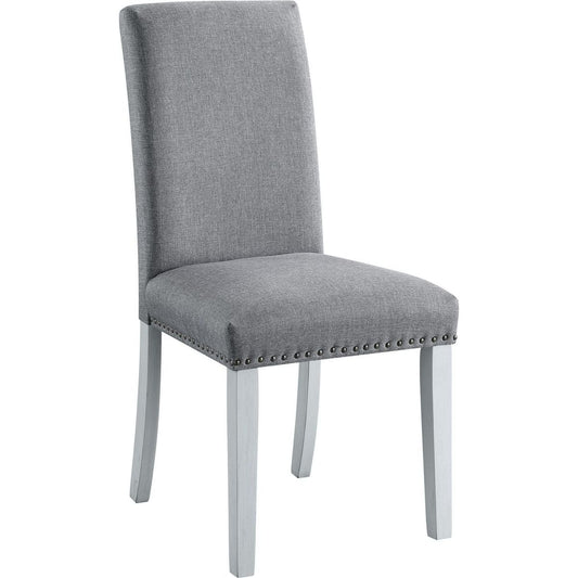 Lanton SIDE CHAIR (SET-2) Gray Linen & Antique White Finish