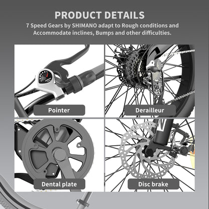 26" 750W Electric Bike Fat Tire 48V 15AH Removable Lithium Battery for Adults