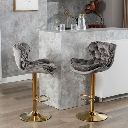 Swivel Bar Stools Set of 2, Velvet Counter Height Adjustable Barstools, Dining Bar Chairs Upholstered Modern Bar Stool for Kitchen Island, Cafe, Bar Counter, Dining RoomGray)