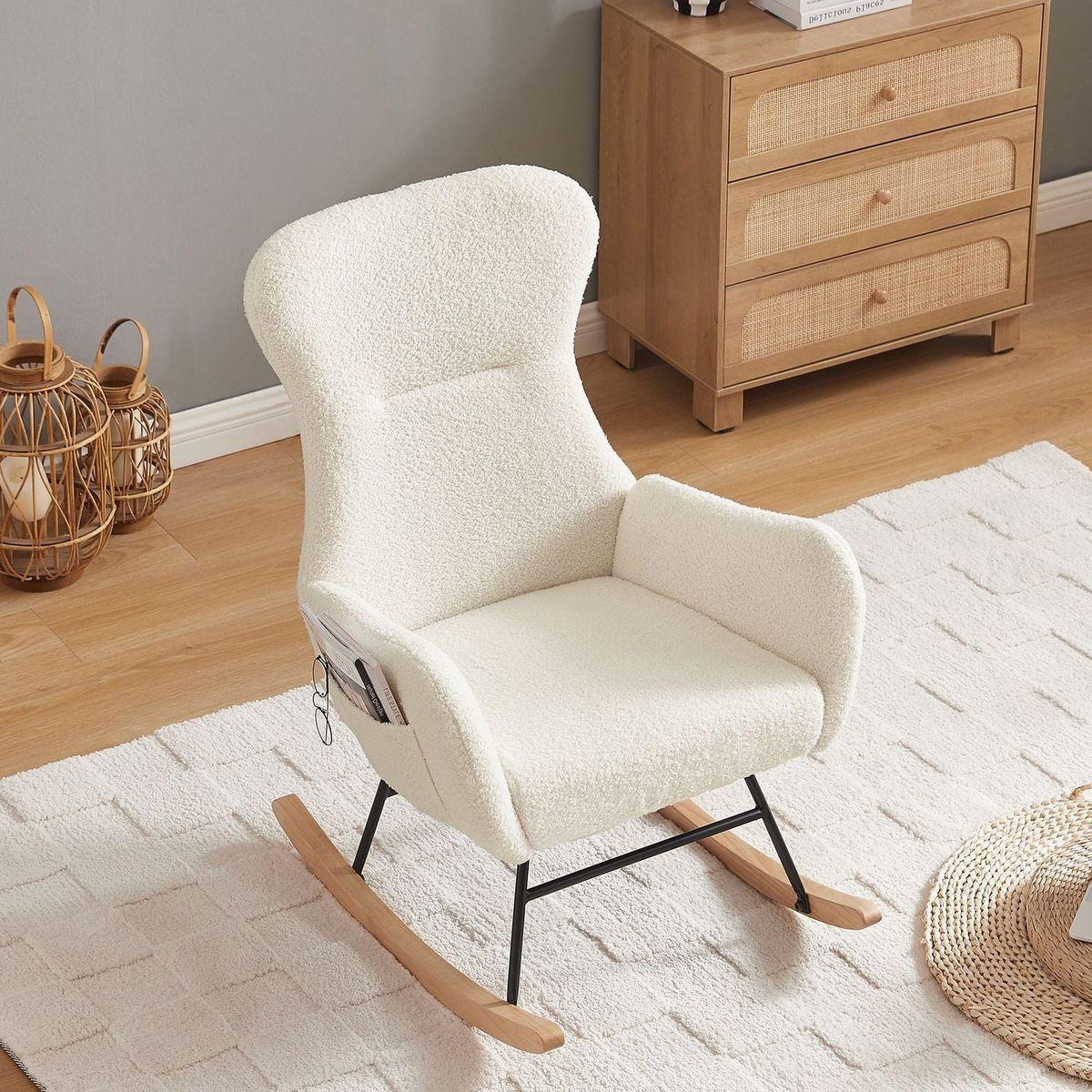 off white teddy fabric rocking chair