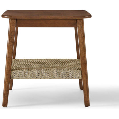 23" Mid-Century Side Table with Woven Shelf, Boho Side Table with Storage, Bedside Tables, Small Side Table for Living Room Couch Bedroom Patio Home Office - Streamdale Furniture