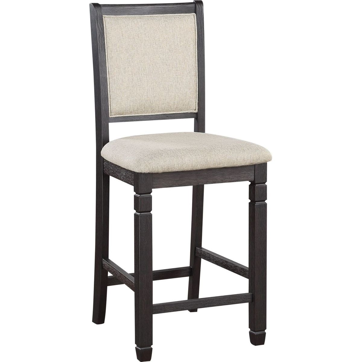 Beautiful Black Finish Wooden Counter Height Chairs 2pcs Set Beige Color Textured Fabric Upholstered Dining Chairs