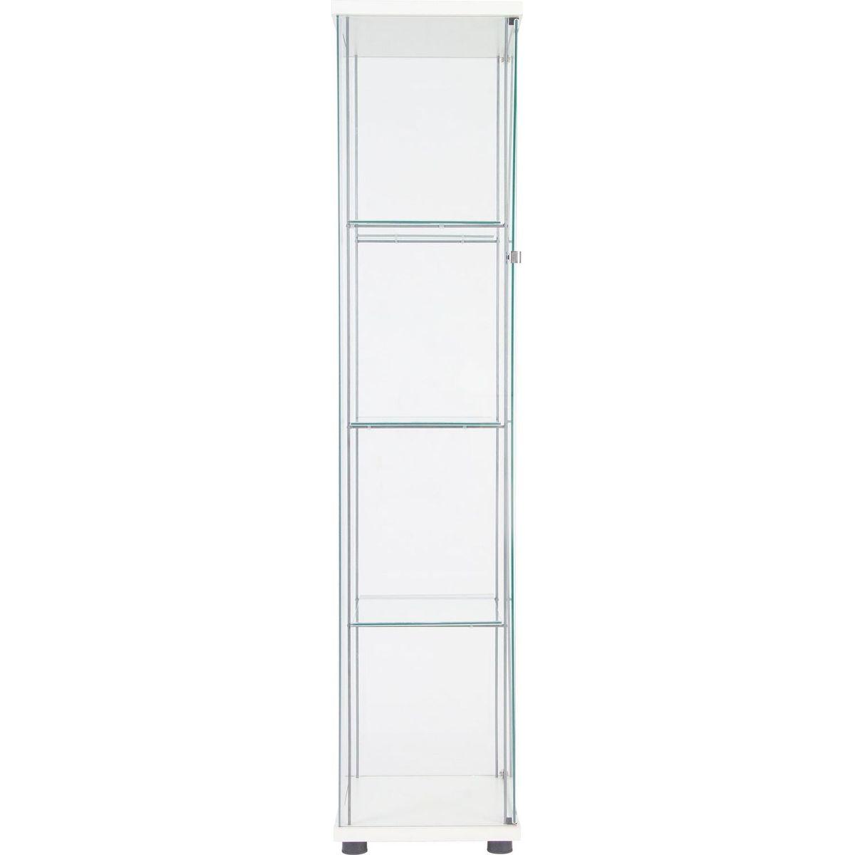One Door Glass Cabinet Glass Display Cabinet with 4 Shelves, White