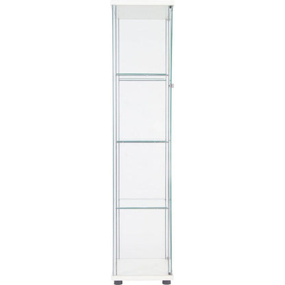 One Door Glass Cabinet Glass Display Cabinet with 4 Shelves, White