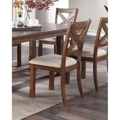 Set of 2 Side Chairs Natural Brown Finish Solid wood Contemporary Style Kitchen Dining Room Furniture Unique X- Design Chairs