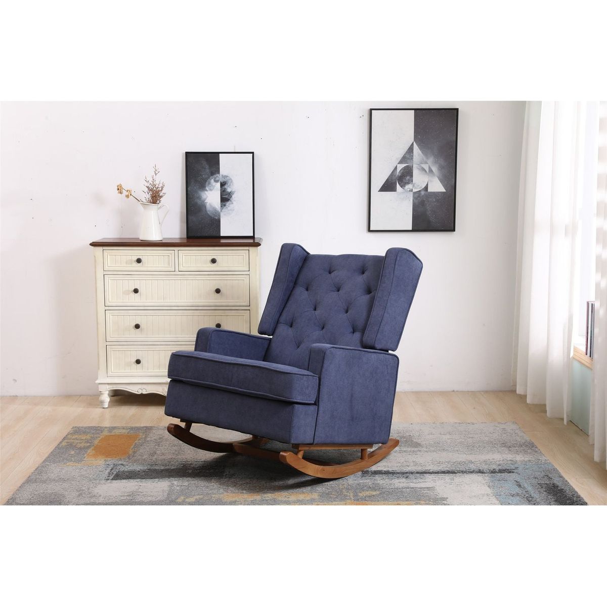 living room Comfortable rocking chair accent chair Navy fabric