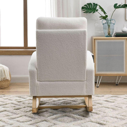 27.6"W Modern Accent High Backrest Living Room Lounge Arm Rocking Chair, Two Side Pocket, Teddy White (Ivory)