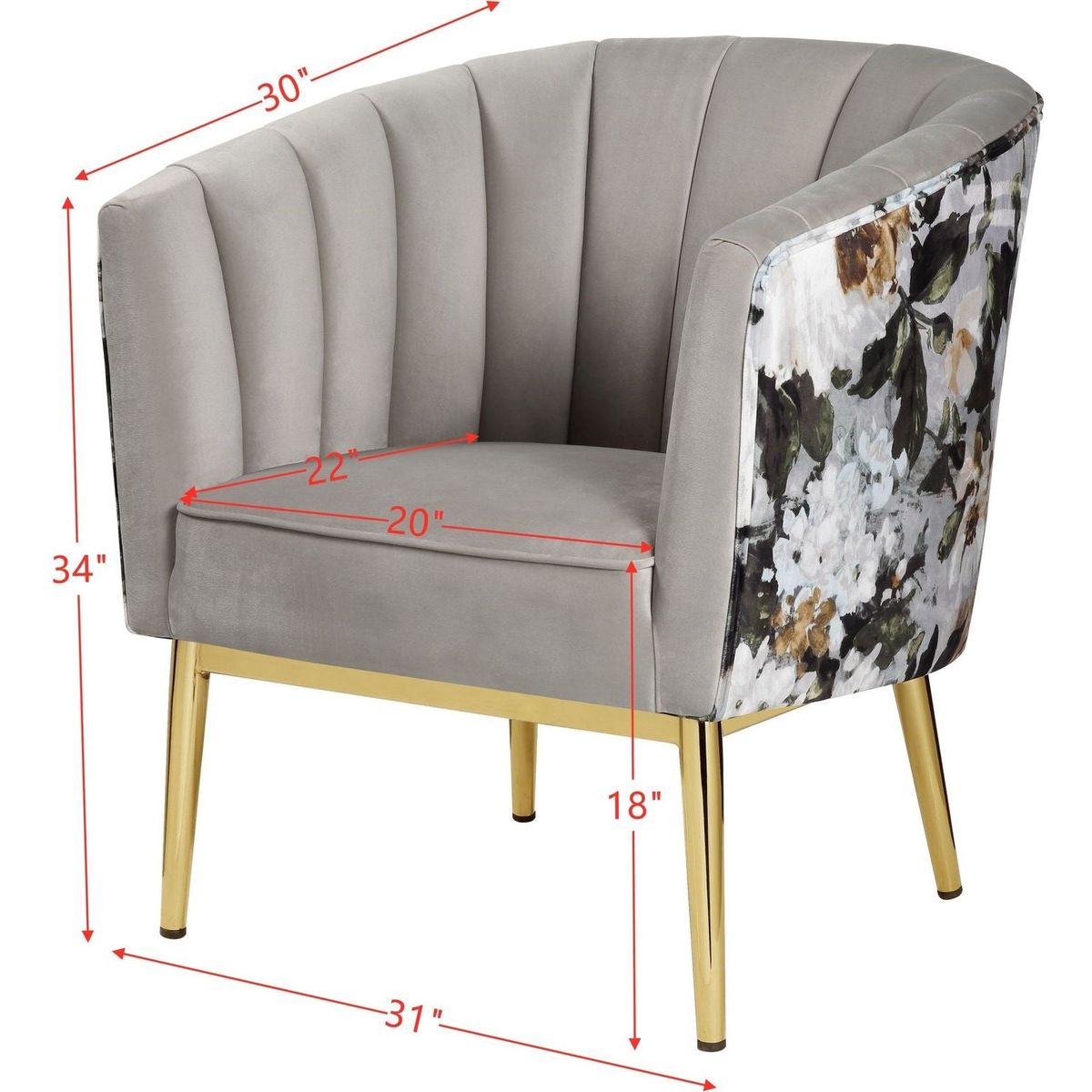 Colla Accent Chair, Gray Velvet & Gold