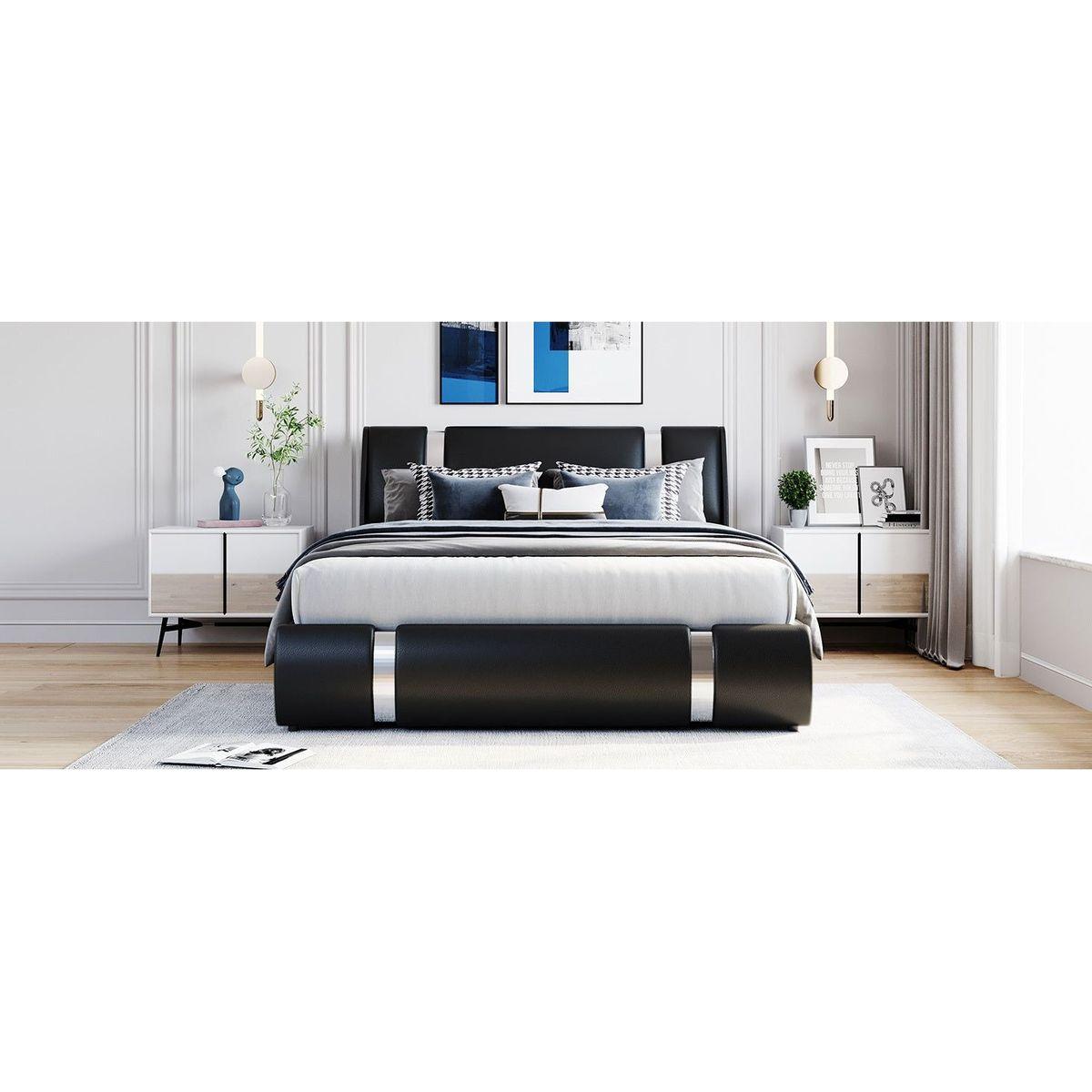 Queen Size Upholstered Faux Leather Platform bed with a Hydraulic Storage System, Black