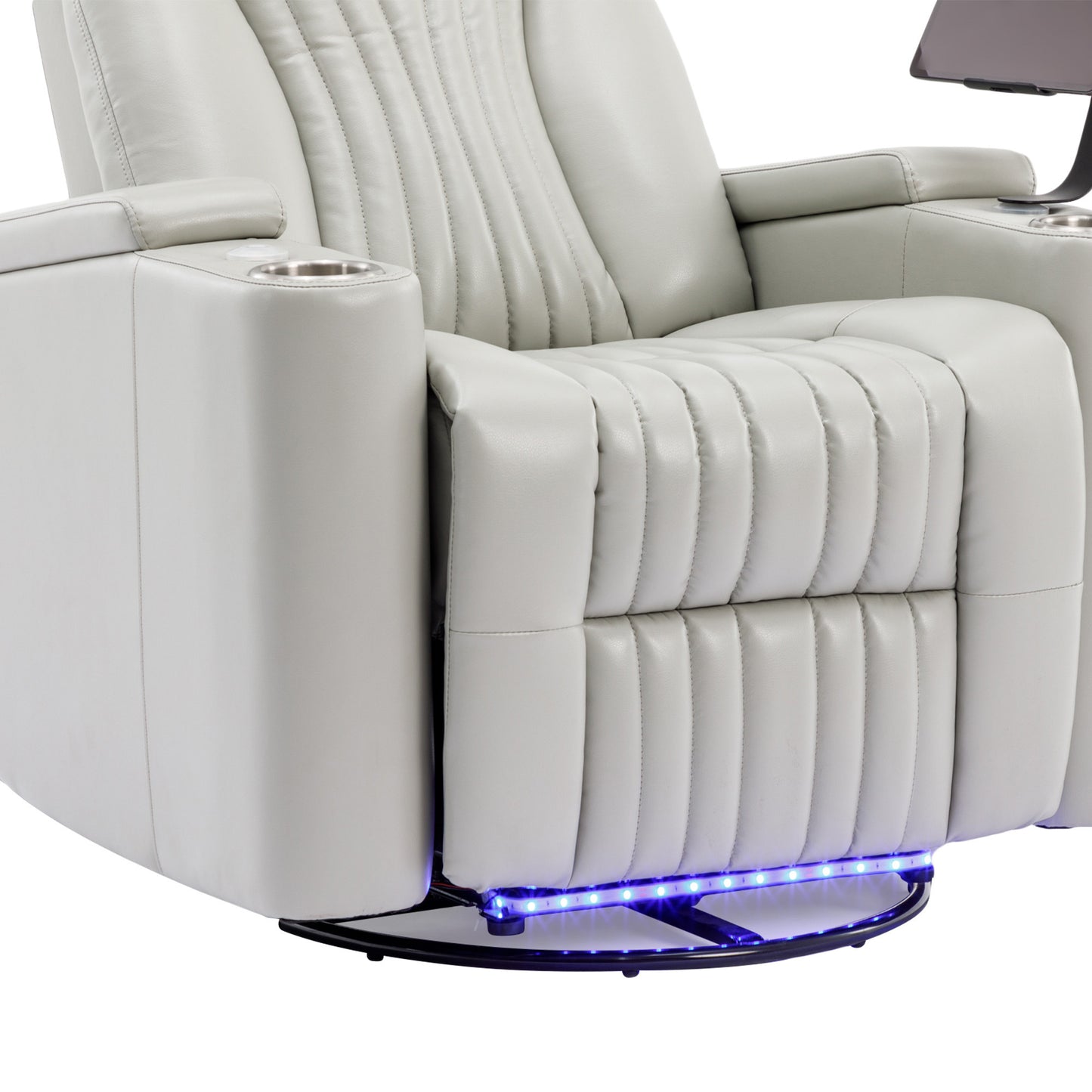 270 Power Swivel Recliner,Home Theater Seating With Hidden Arm Storage and LED Light Strip,Cup Holder,360 Swivel Tray Table,and Cell Phone Holder,Soft Living Room Chair,Grey