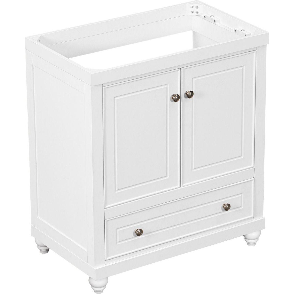 30" Bathroom Vanity without Sink, Base Only, Cabinet with Doors and Drawer, Solid Frame and MDF Board, White