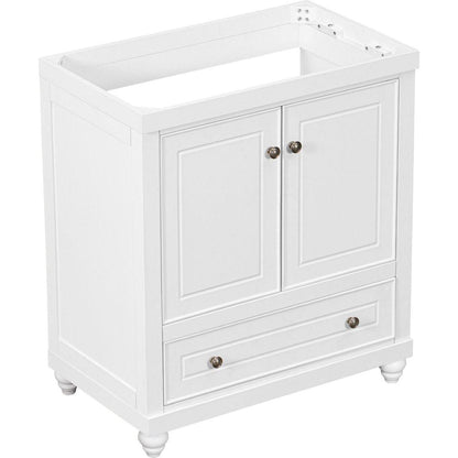 30" Bathroom Vanity without Sink, Base Only, Cabinet with Doors and Drawer, Solid Frame and MDF Board, White