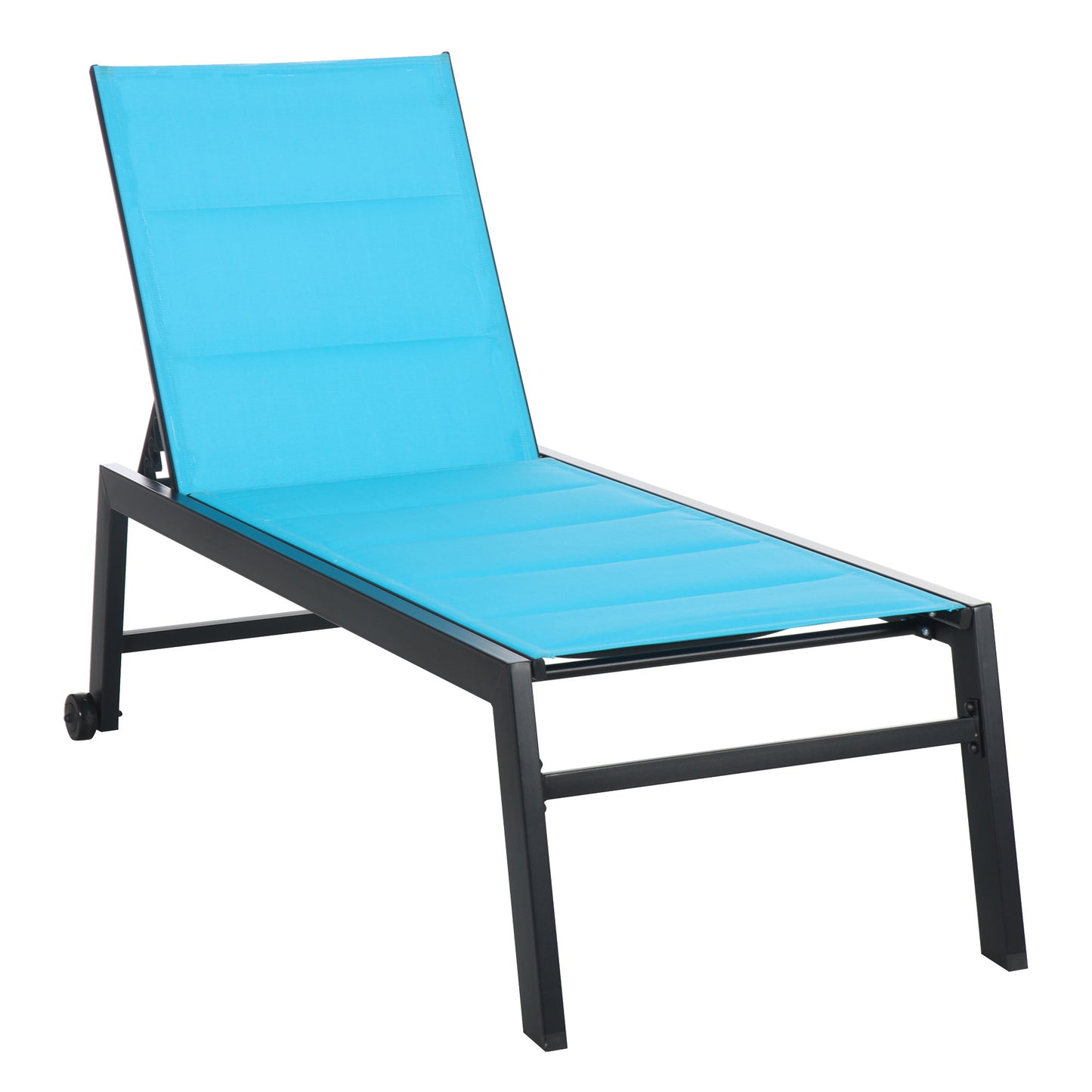 Outdoor Chaise Lounge with Wheels, Five Position Recliner for Sunbathing, Suntanning, Steel Frame, Breathable Fabric for Beach, Yard, Patio, Blue