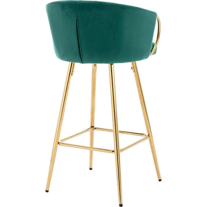 26 Inch Set of 2 Bar Stools, with Chrome Footrest and Base Velvet + Golden Leg Simple Bar Stool, GREEN