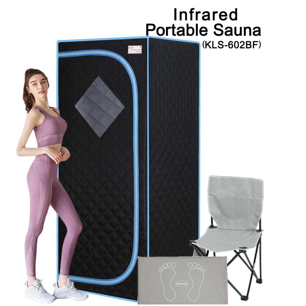 Portable Full Size Black Infrared Sauna tent Personal Home Spa, with Infrared Panels, Heating Foot Pad, Controller, Foldable Chair, Reading light.Easy to Install.Fast heating, with FCC Certification.