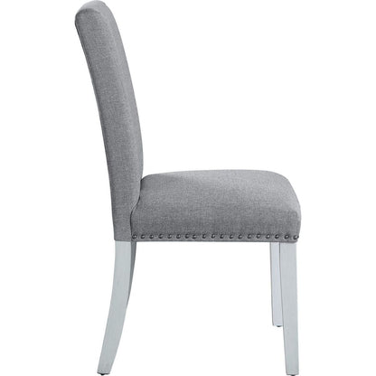 Lanton SIDE CHAIR (SET-2) Gray Linen & Antique White Finish