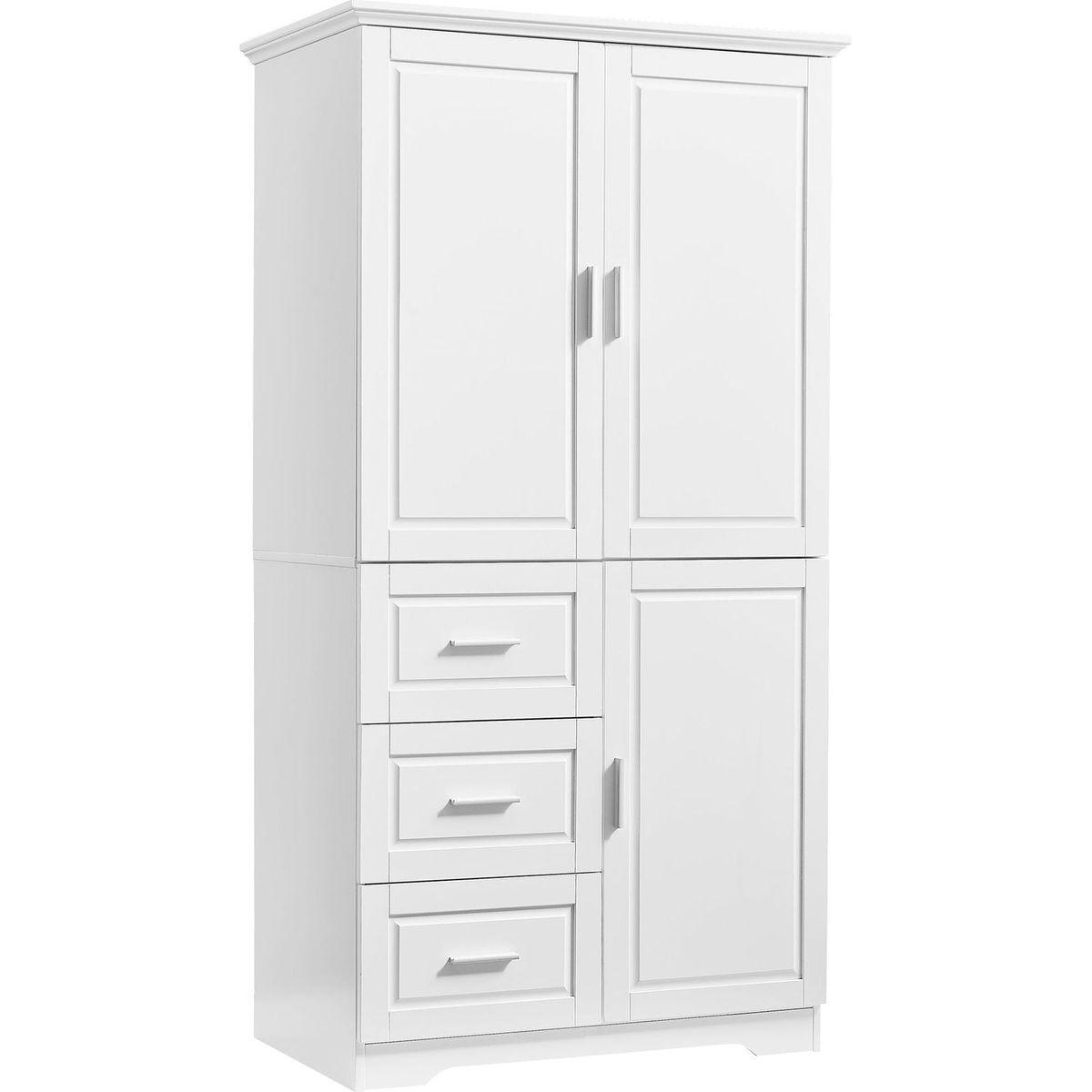 Tall and Wide Storage Cabinet with Doors for Bathroom/Office, Three Drawers, White