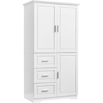 Tall and Wide Storage Cabinet with Doors for Bathroom/Office, Three Drawers, White