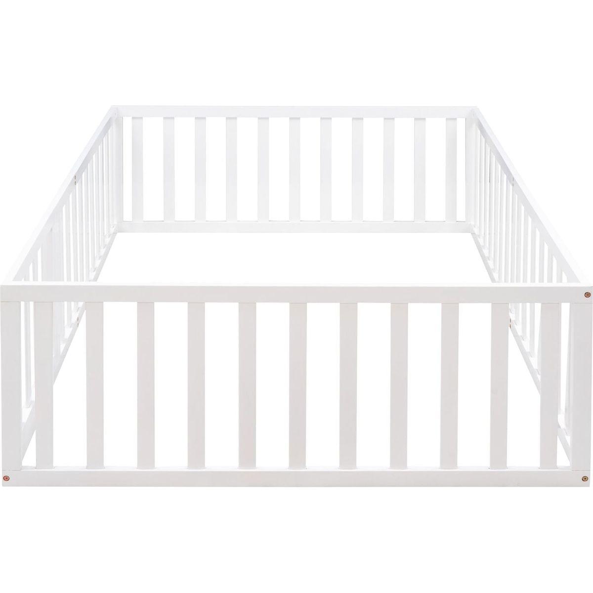 Full Size Wood Daybed Frame with Fence, White - Streamdale Furniture