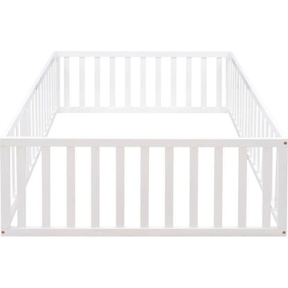 Full Size Wood Daybed Frame with Fence, White - Streamdale Furniture