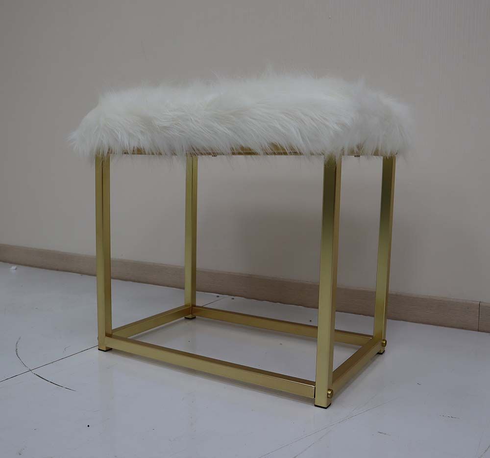 Adao Vanity Mirror & Stool, Faux Fur, Mirror, Pink & Gold Finish