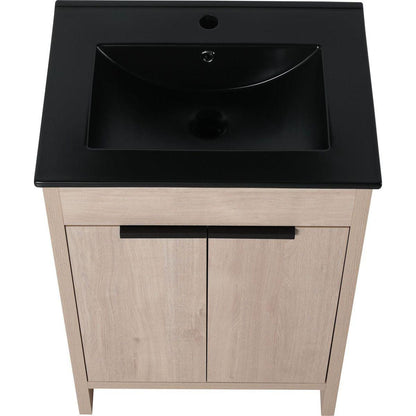 24 Inch Freestanding Bathroom Vanity with Black Ceramic Sink & 2 Soft-Close Cabinet Doors (BLO-G-BL9060BK),W1286S