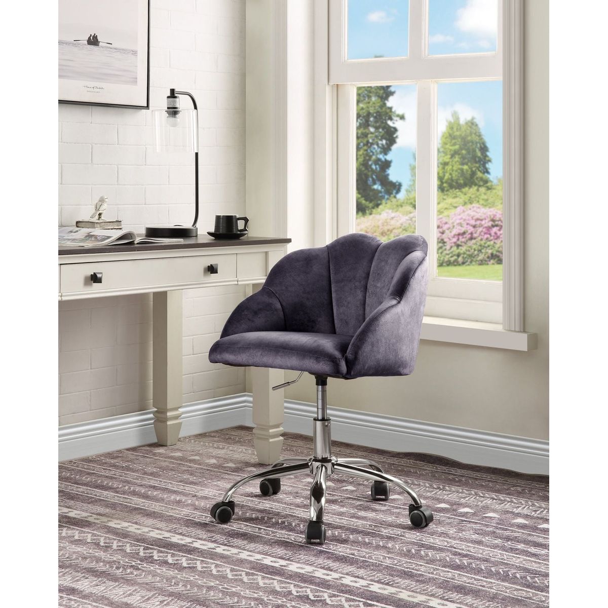 Rowse Office Chair in Dark Gray Velvet & Chrome Finish