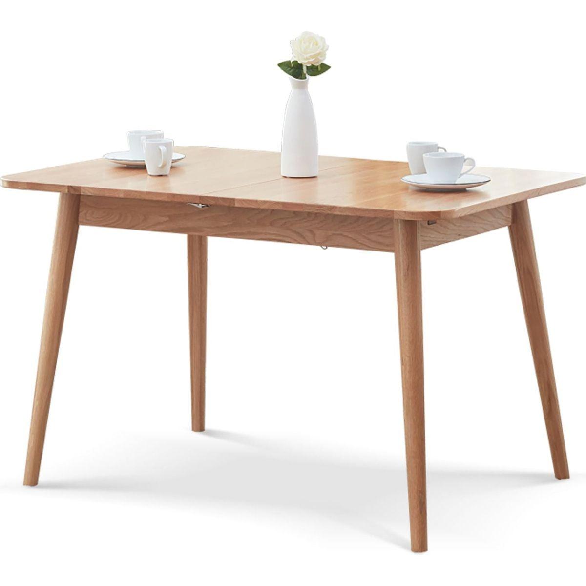 Natural solid oak round corner diagonal leg telescopic table 1.2-1.6m, for 6-8 people to meet Dining table wood (light color)