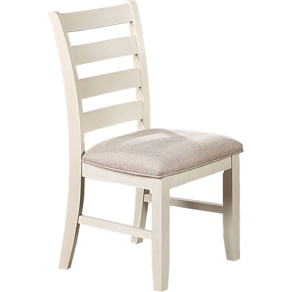 White Classic 2pcs Dining Chairs Set Rubberwood Beige Fabric Cushion Seats Ladder Backs Dining Room Furniture Side Chair