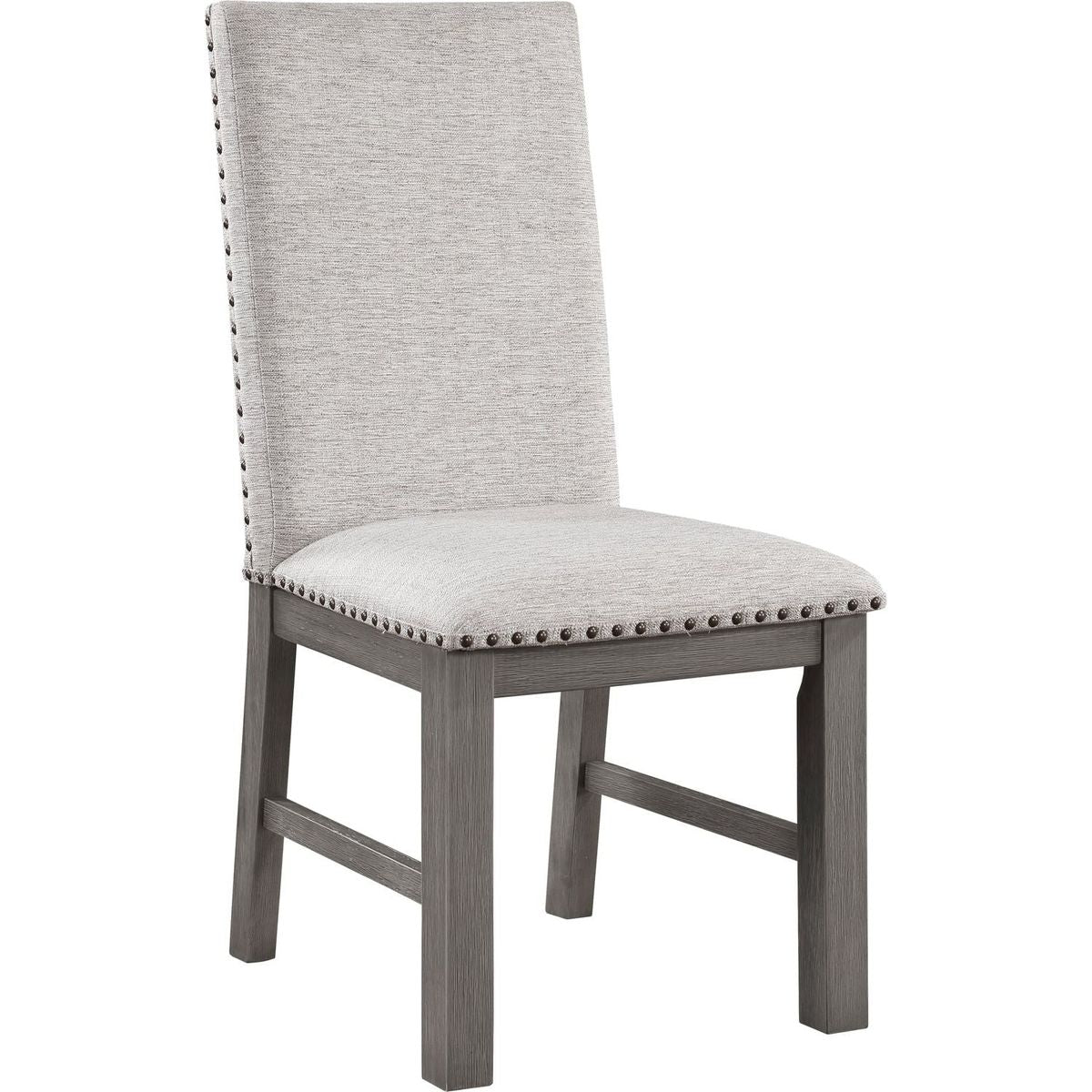 Dining Chairs 2pc Set Beige Fabric Upholstered Seat and Back Nailhead Trim Gray Finish Wood Frame Rustic Design Dining Furniture