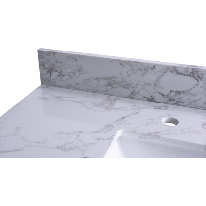 49"x22" bathroom stone vanity top engineered stone carrara white marble color with rectangle undermount ceramic sink and 3 faucet hole with back splash .