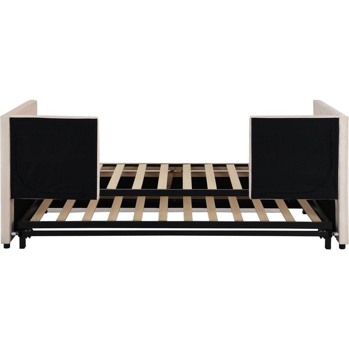 Twin Size Upholstered daybed with Extendable Trundle, Beige - Streamdale Furniture