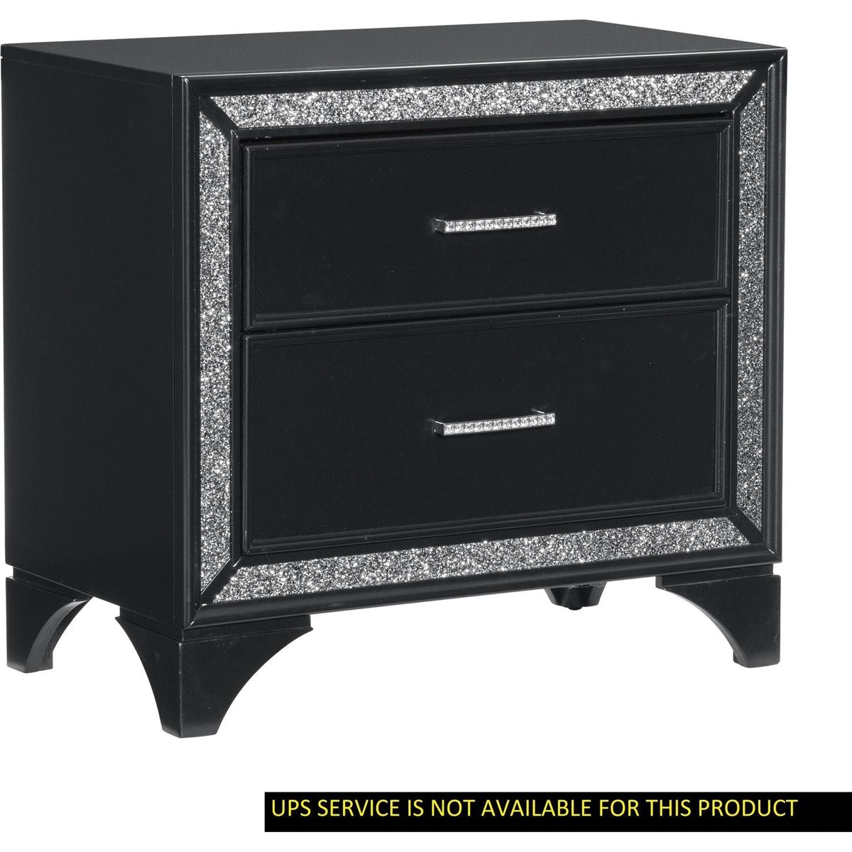 Glamourous Peal Black Metallic Finish 1pc Nightstand of 2x Drawers Faux Crystal Handles Modern Bedroom Wooden Furniture