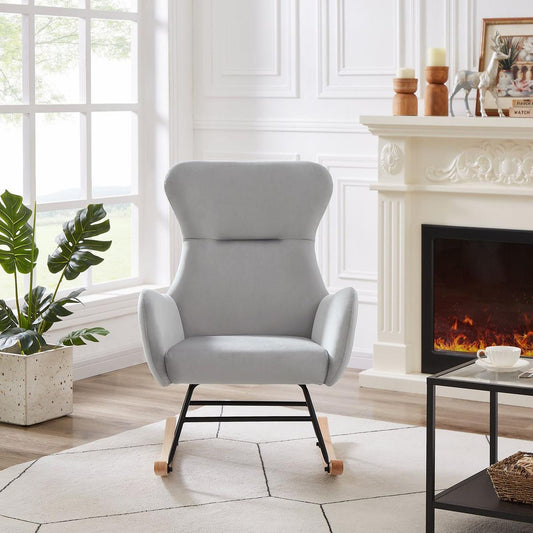 grey velvet rocking chair