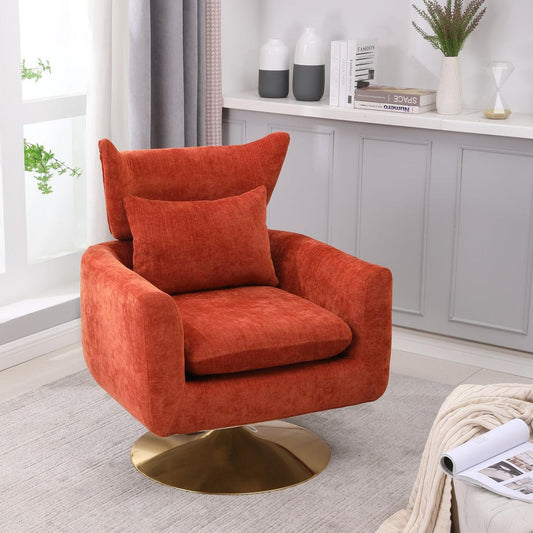 Classic Mid-Century 360-degree Swivel Accent Chair, Orange Linen