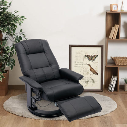 Faux Leather Manual Recliner, Adjustable Swivel Lounge Chair with Footrest, Can Rotate 360 Degrees, L-right Angle Curved Wooden Frame, Armrest and Wrapped Wood Base for Living Room, Black