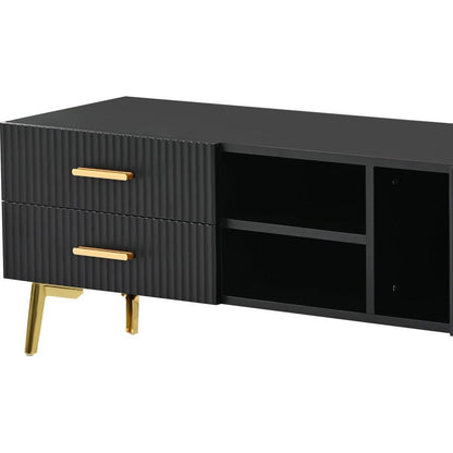 Modern TV Stand with 5 Champagne legs - Durable, stylish, spacious, versatile storage TVS up to 77" (Black)