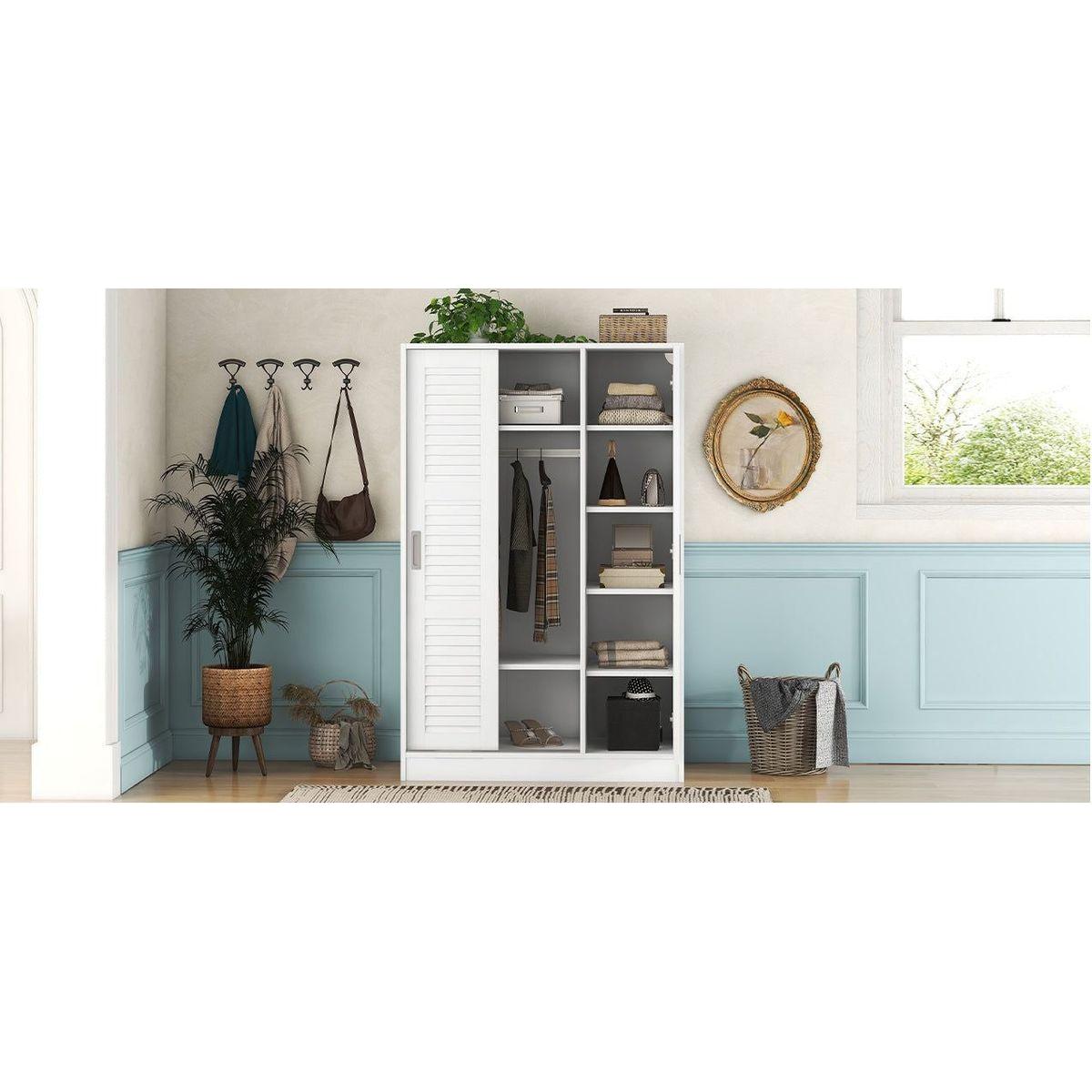 3-Door Shutter Wardrobe with shelves, White