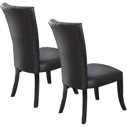 Black Faux Leather Upholstered Lines back Set of 2pc Chairs Dining Room Wide Flair back Chair