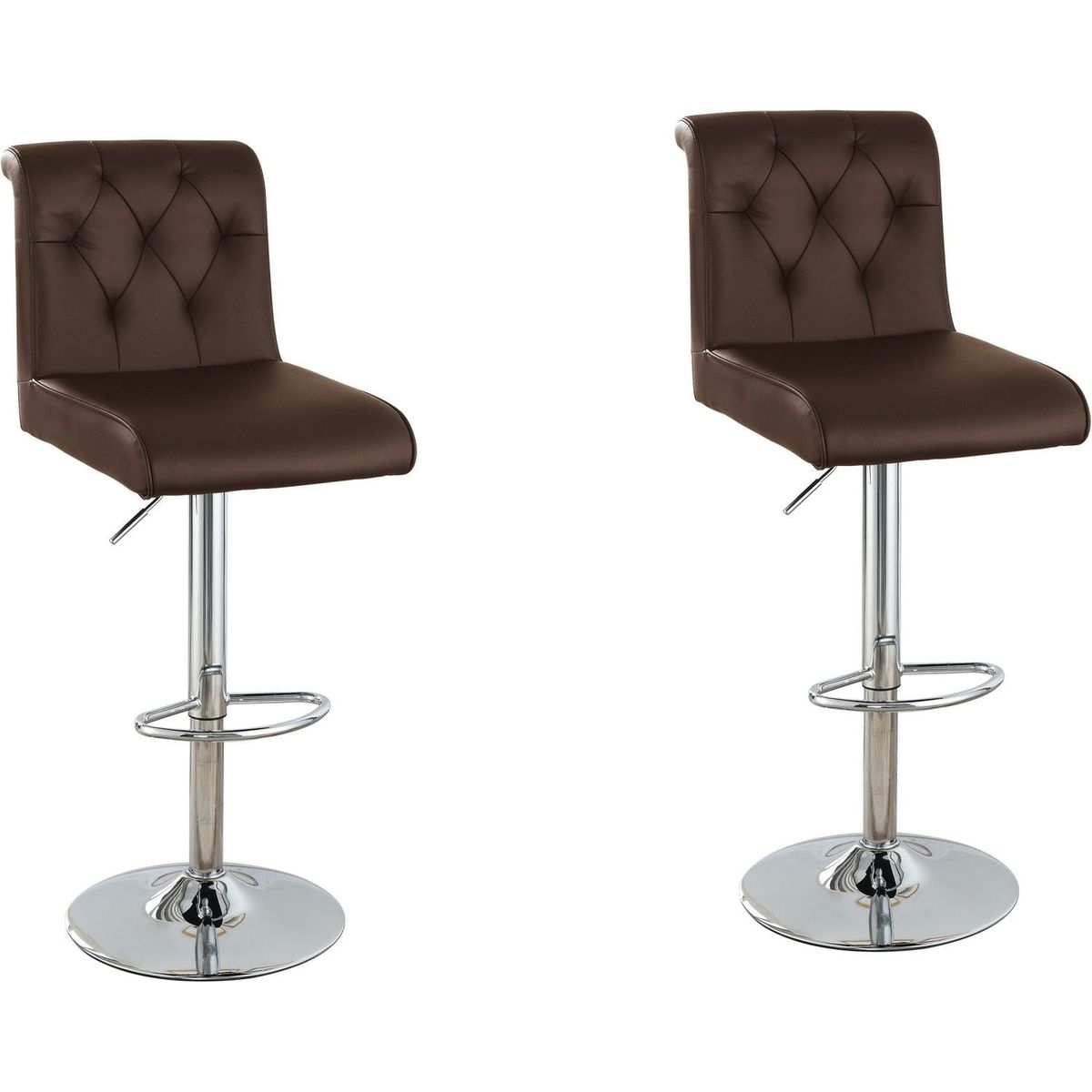 Adjustable Bar stool Gas lift Chair Espresso Faux Leather Tufted Chrome Base Modern Set of 2 Chairs Dining Kitchen