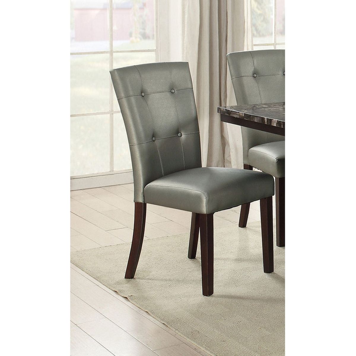 Modern Parson Chairs Silver Faux Leather Tufted Set of 2 Side Chairs Dining Seatings