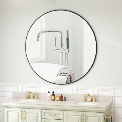 42" Wall Mounted Black Circular Mirror or Bathroom, Living Room, Bedroom Wall Decor