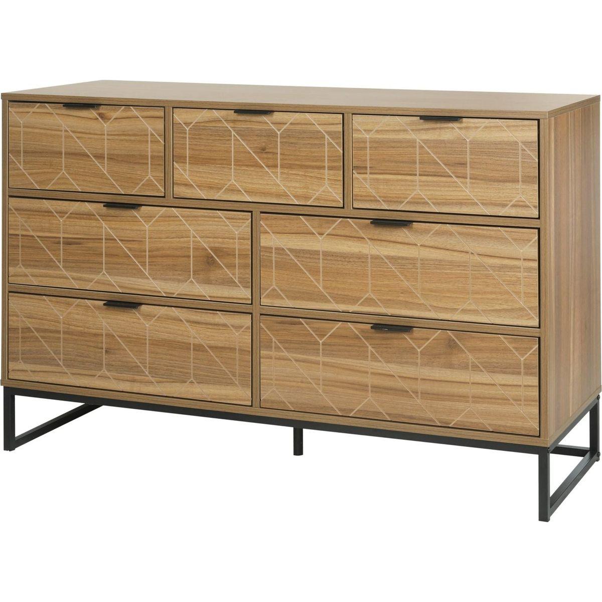 Modern 7 Drawer Dresser Wood Cabinet (Walnut)