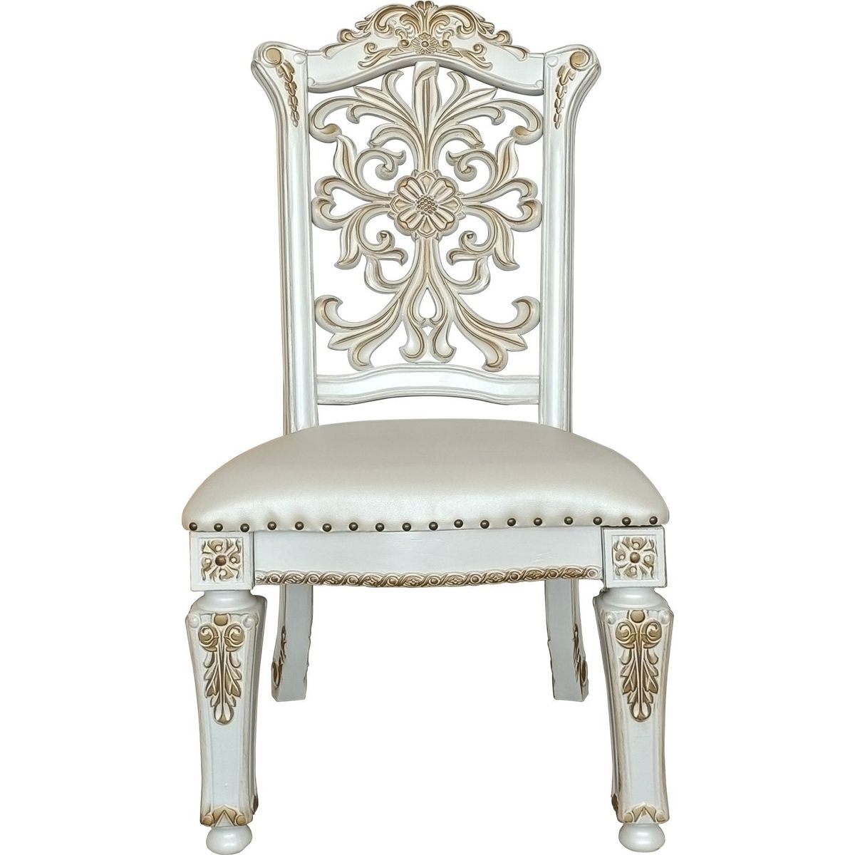 Vendom Side Chair (Set-2), PU & Antique Pearl Finish