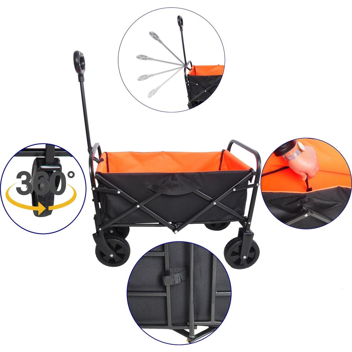 Folding Wagon Garden Shopping Beach Cart black+yellow